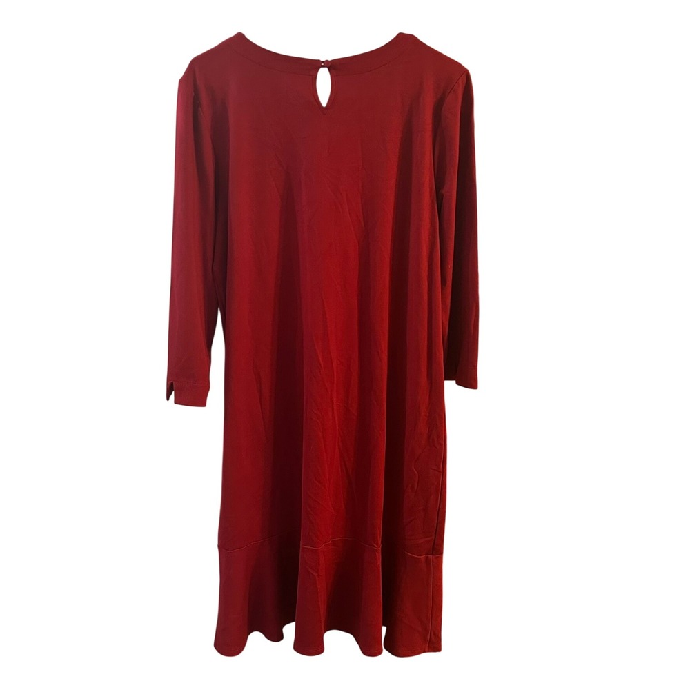 J Jill Ponte Knit Dress Red 3/4 Sleeve Flounce Hem Corporate Holiday‎ Size Large - Picture 6 of 6